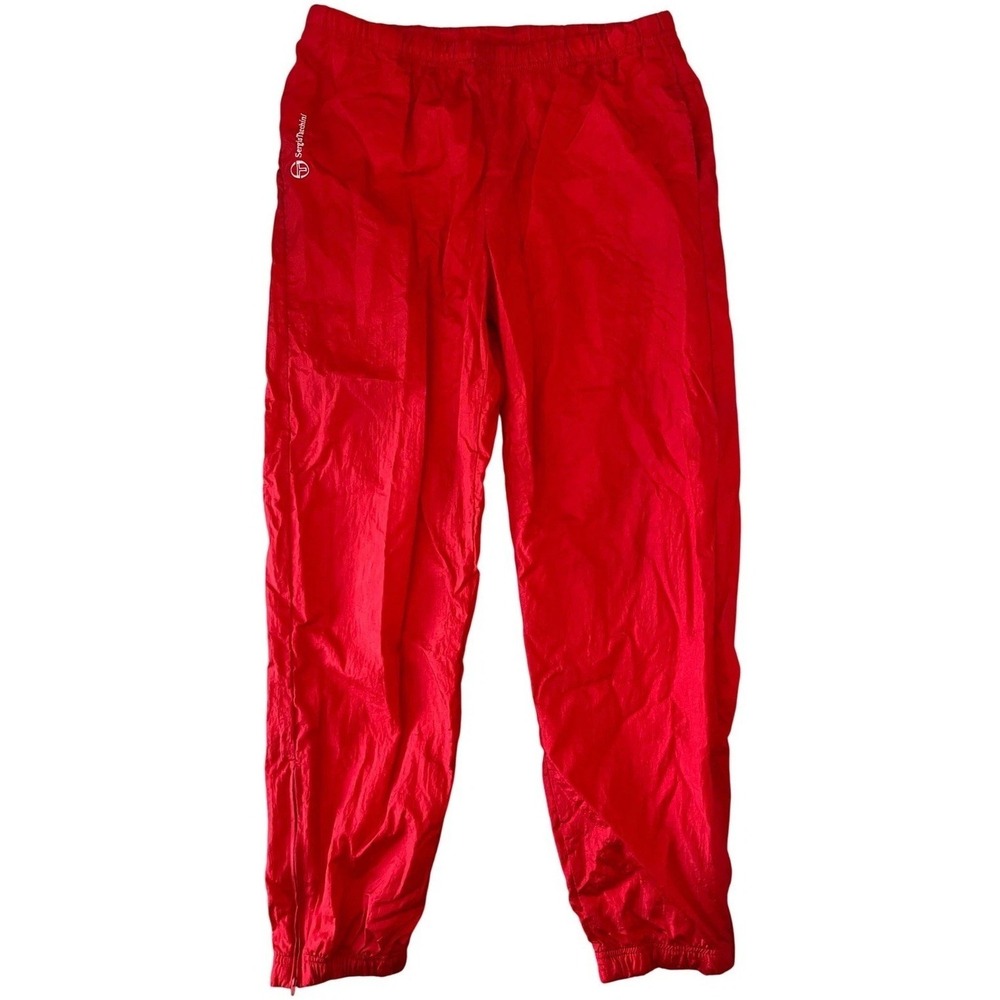 Sergio Tacchini Vintage Red Nylon Track Pants Mens Size 38 Elastic Waist Joggers